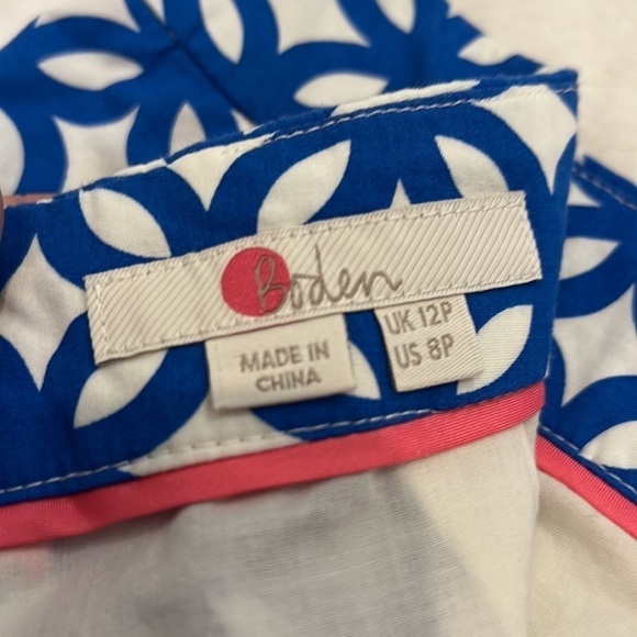 Boden skirt knee length blue geometric pattern zip close with pockets size 8p - Picture 6 of 9